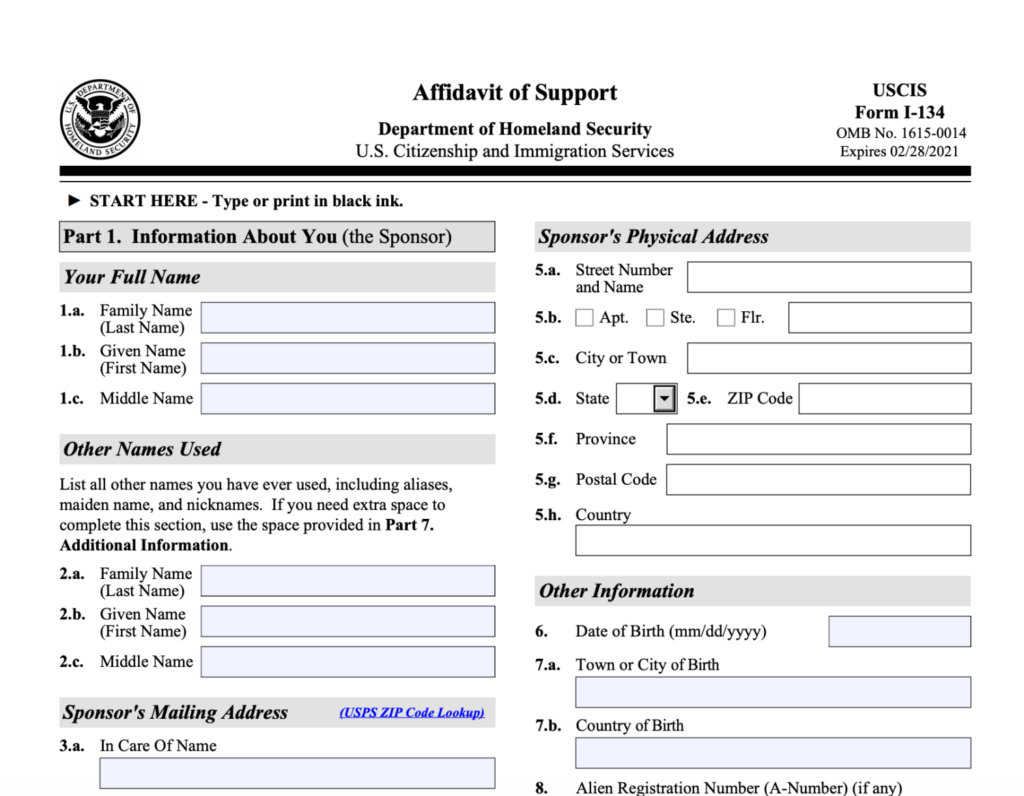 Form I 134 For Sponsoring Foreign Visitors Sbnri 2030