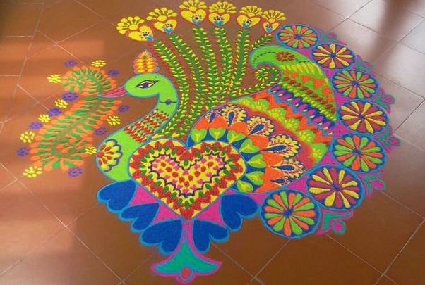 10 Diwali Rangoli Designs for Home- The Peacock Rangoli