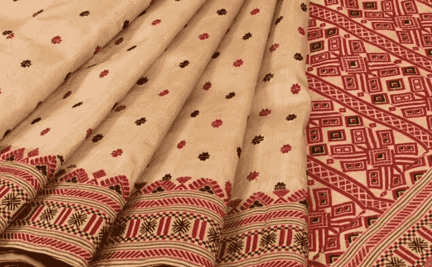 Purbashree beige and maroon handloom tussar muga silk assam saree – GoCoop