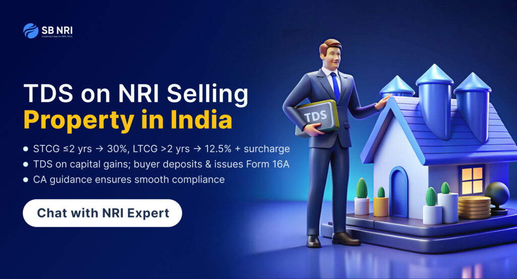 Understanding TDS on Sale of Property – Buyer deducts TDS before payment. Table: ≤2 years = STCG, 30% tax; >2 years = LTCG, 12.5% plus surcharge and cess (from 23 July 2024).