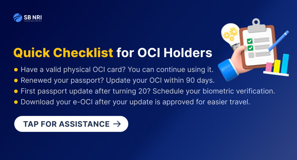 Digital OCI Card checklist for OCI cardholders